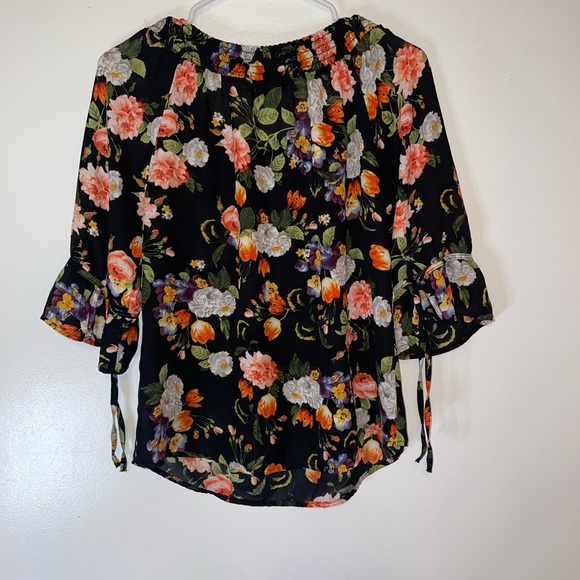 Sara Michelle Petite Sheer Floral Blouse Off the Shoulder Perfect Top for Spring - Picture 3 of 4